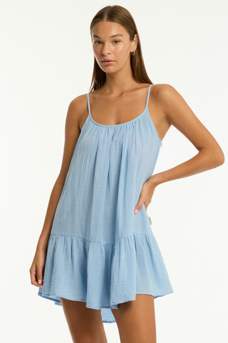 Sea Level Sunset Cornflower Blue Cotton Short Sundress